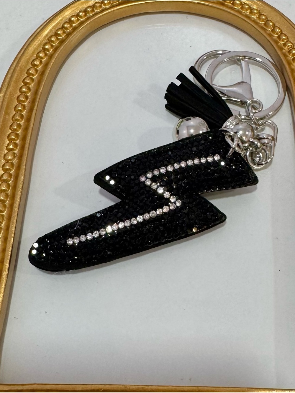 New Black Rhinestone Lightning Bolt Keycharm Charm